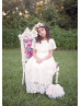 Cape Sleeves Ivory Lace Ankle Length Flower Girl Dress